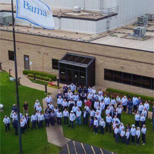 Bama employees outside the factory